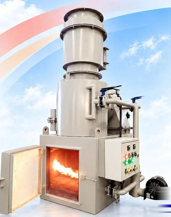 Incinerator limbah medis LDF-50, unit vertikal dua ruang dengan pintu pengisian terbuka