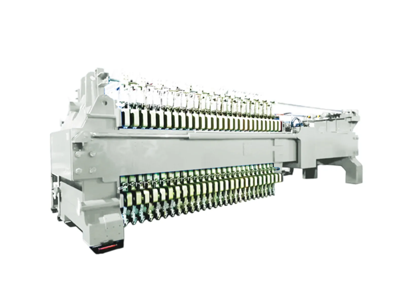 CXBK plate-and-frame filter press seen from the side, with the plate pack running the length of the frame