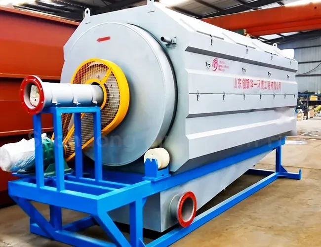 Unidad de microfiltro de tambor rotativo con tambor cubierto de malla, accionamiento y entrada sobre un bastidor fabricado