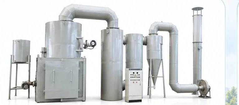 A flue gas treatment line with scrubber, cyclone and stack